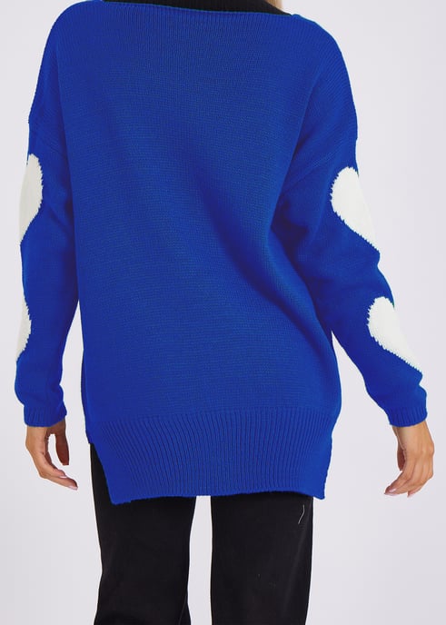 Jersey de punto de corazón oversize con cuello en V azul. - Image 4