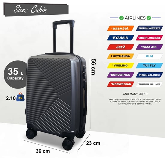 Maleta de cabina rígida gris de 48 x 37 x 20 cm, apta para Easyjet y Ryanair. - Image 3