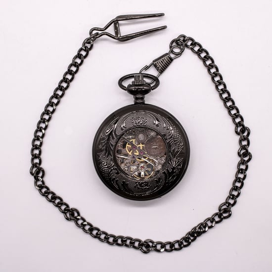 Reloj de bolsillo vintage de aleación mecánica negra con esqueleto y estilo medio cazador - Image 4