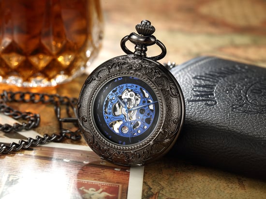 Reloj de bolsillo vintage de aleación mecánica negra con esqueleto y estilo medio cazador - Image 5