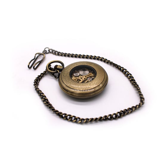 Reloj de bolsillo antiguo con esqueleto mecánico de bronce y cara abierta - Image 3