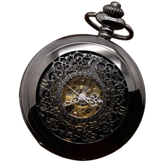 Reloj de bolsillo antiguo de aleación negra de latón con esqueleto y estilo medio cazador - Image 1