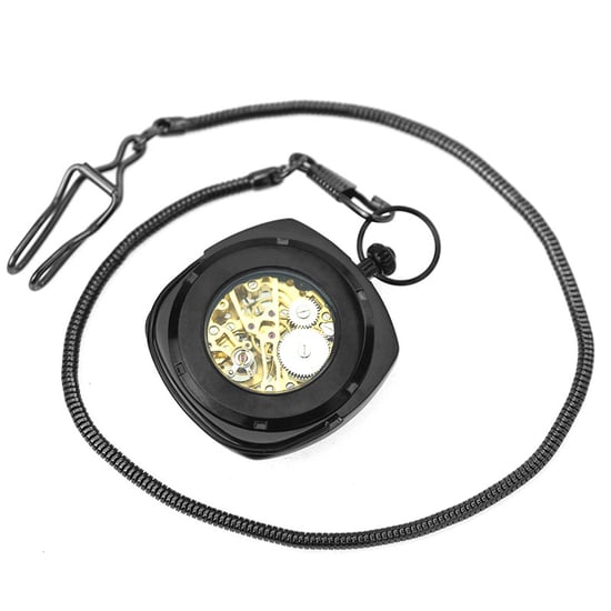 Reloj de bolsillo mecánico vintage azul y negro con esqueleto cuadrado y esfera abierta - Image 2