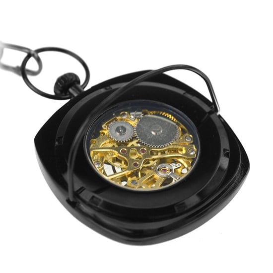Reloj de bolsillo mecánico vintage de oro negro con esqueleto cuadrado y esfera abierta - Image 4