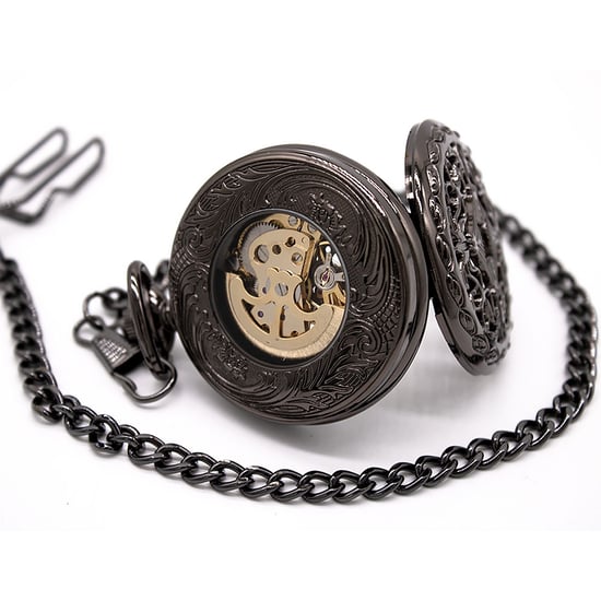 Reloj de bolsillo vintage de latón con esqueleto mecánico negro - Image 3
