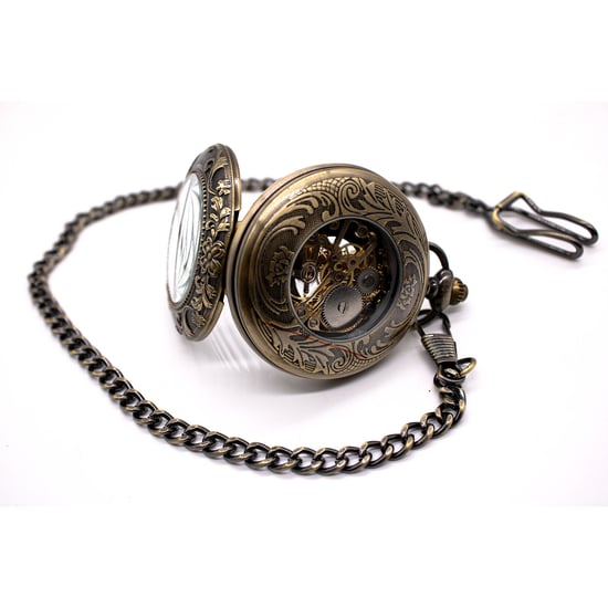Reloj de bolsillo vintage de bronce, mecánico, de aleación, con esqueleto y estilo medio cazador. - Image 2
