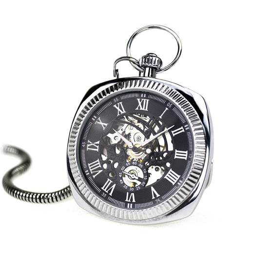 Reloj de bolsillo mecánico vintage de plata con esqueleto cuadrado y esfera abierta - Image 2