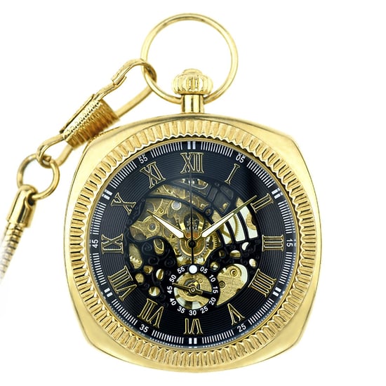 Reloj de bolsillo mecánico dorado vintage con esqueleto cuadrado y esfera abierta - Image 1