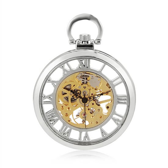 Reloj de bolsillo mecánico de aleación de plata con esqueleto plateado y esfera abierta - Image 1