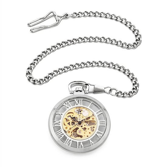 Reloj de bolsillo mecánico de aleación de plata con esqueleto plateado y esfera abierta - Image 2