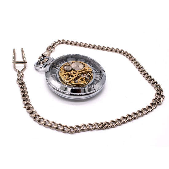 Reloj de bolsillo mecánico de aleación de plata con esqueleto plateado y esfera abierta - Image 3