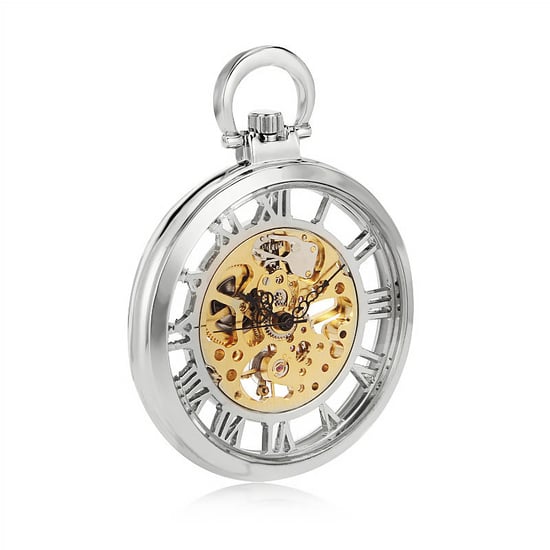 Reloj de bolsillo mecánico de aleación de plata con esqueleto plateado y esfera abierta - Image 4