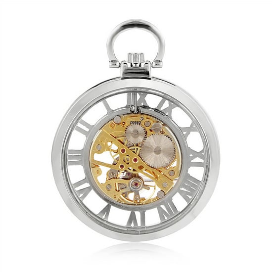Reloj de bolsillo mecánico de aleación de plata con esqueleto plateado y esfera abierta - Image 5