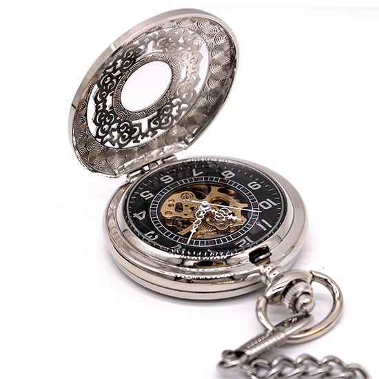 Reloj de bolsillo antiguo de aleación de plata y latón con esqueleto y estilo medio cazador - Image 2