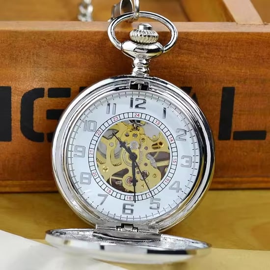 Reloj de bolsillo antiguo de aleación de plata y latón con esqueleto y estilo medio cazador - Image 3