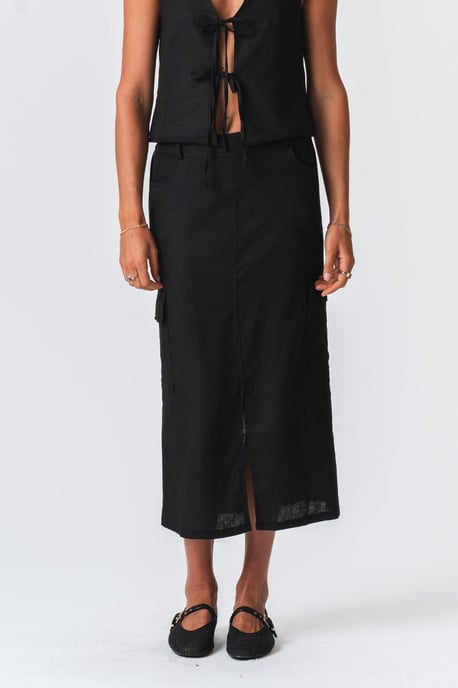 Falda de lino - Negra - Image 1
