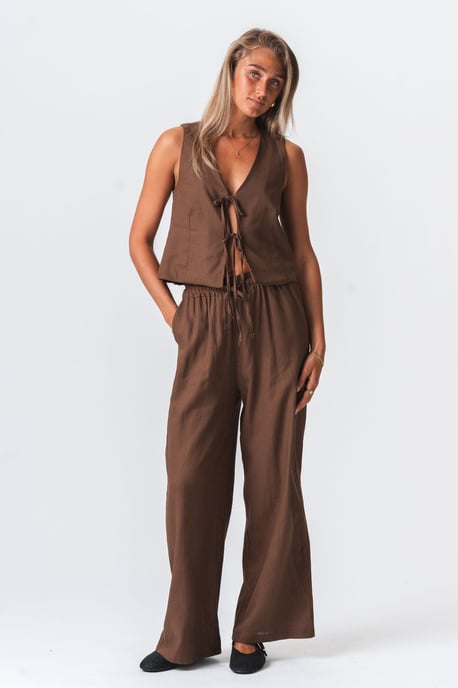 Pantalones de lino - Marrón - Image 3
