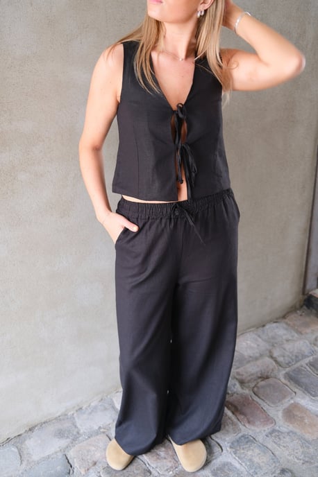 Pantalones de lino - Negro - Image 2