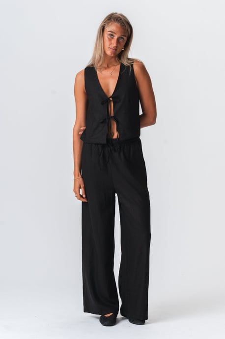 Pantalones de lino - Negro - Image 3