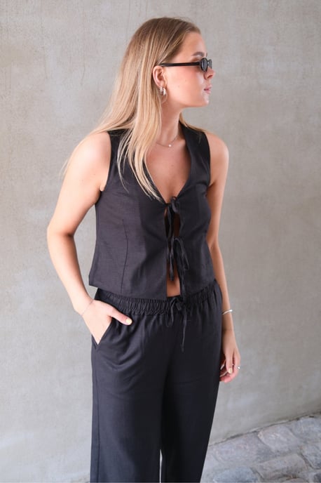 Chaleco de lino - Negro - Image 2