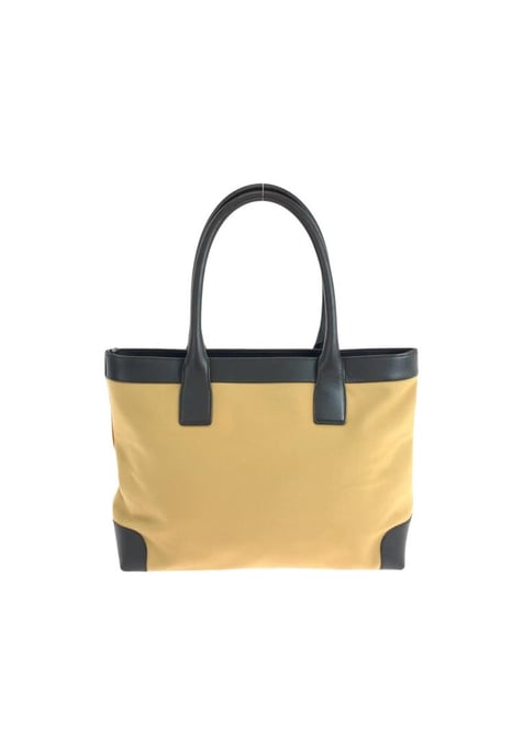 Bolso Tote De Lona Con Acento A Rayas De Segunda Mano Con Ribete Y Asa De Cuero - Image 2