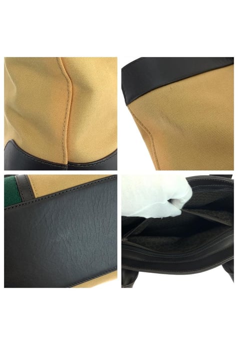 Bolso Tote De Lona Con Acento A Rayas De Segunda Mano Con Ribete Y Asa De Cuero - Image 4