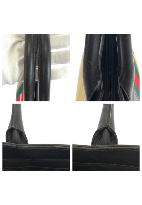 Bolso Tote De Lona Con Acento A Rayas De Segunda Mano Con Ribete Y Asa De Cuero - Image 5