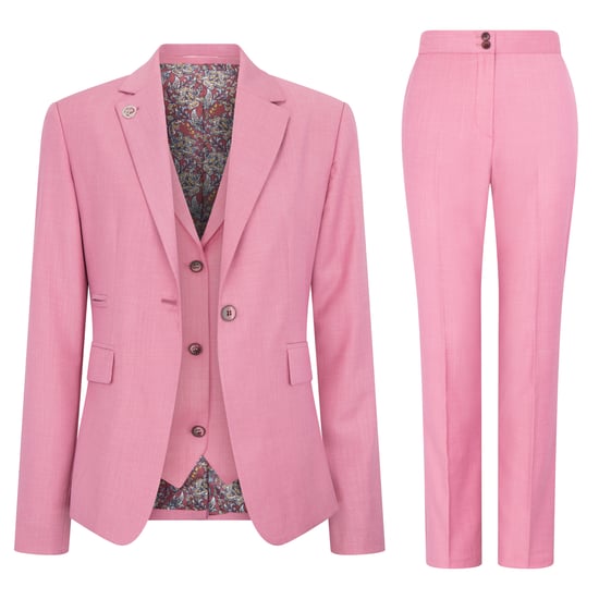 Traje formal de oficina de 3 piezas entallado para mujer, color rosa liso - Image 1
