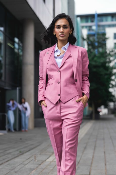 Traje formal de oficina de 3 piezas entallado para mujer, color rosa liso - Image 2