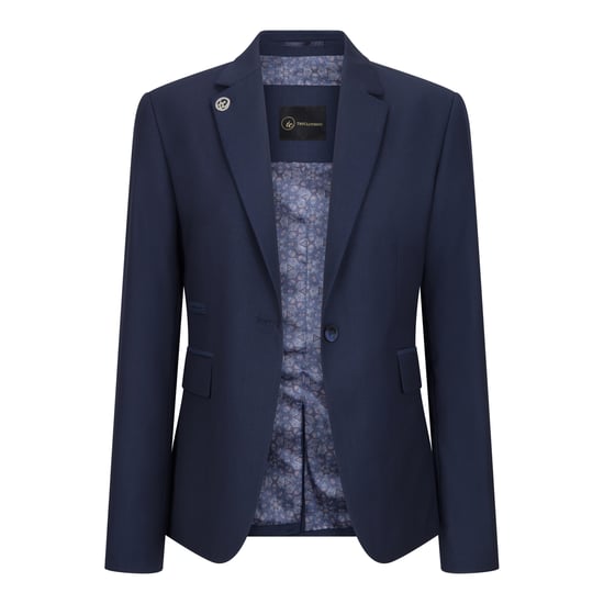 Traje formal de oficina de 3 piezas entallado para mujer, color azul marino liso - Image 3