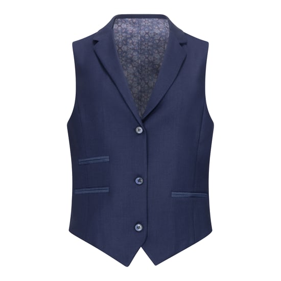 Traje formal de oficina de 3 piezas entallado para mujer, color azul marino liso - Image 5