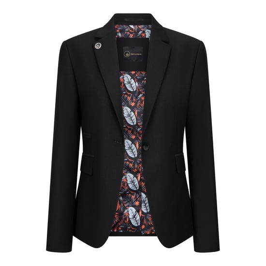 Traje formal de oficina de 3 piezas entallado para mujer, liso, negro - Image 3