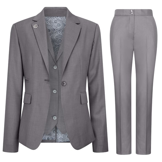 Traje formal de oficina de 3 piezas entallado para mujer, color gris liso - Image 1