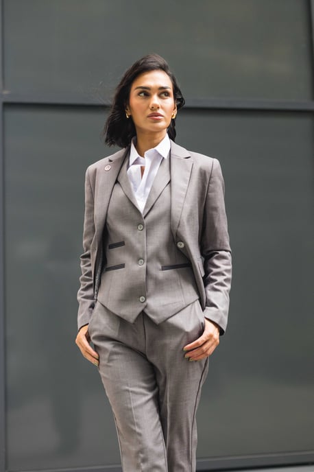 Traje formal de oficina de 3 piezas entallado para mujer, color gris liso - Image 2