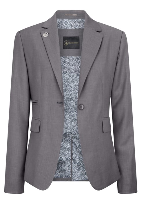 Traje formal de oficina de 3 piezas entallado para mujer, color gris liso - Image 3