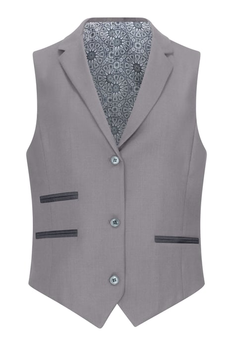Traje formal de oficina de 3 piezas entallado para mujer, color gris liso - Image 5