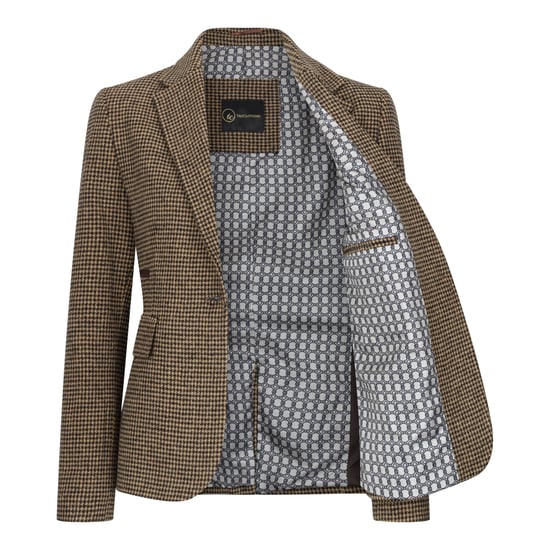 Blazer de tweed de mezcla de lana con diseño de pata de gallo marrón a medida para mujer - Image 4