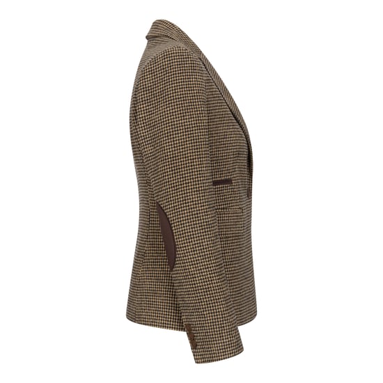 Blazer de tweed de mezcla de lana con diseño de pata de gallo marrón a medida para mujer - Image 5
