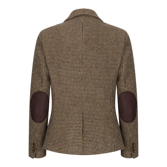 Blazer de tweed de mezcla de lana con diseño de pata de gallo marrón a medida para mujer - Image 6