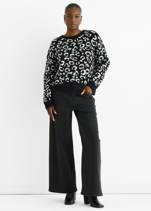 Jersey de punto holgado con estampado animal negro - Image 1