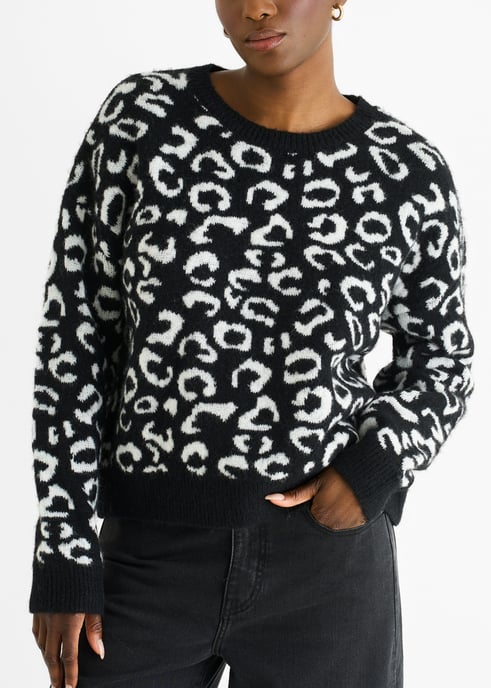 Jersey de punto holgado con estampado animal negro - Image 2