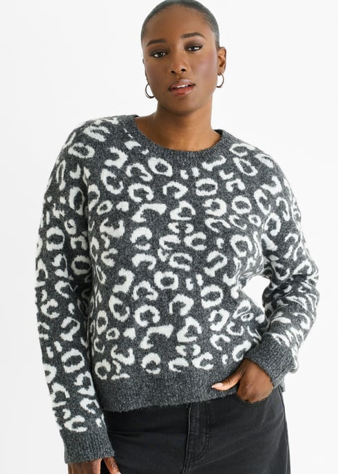 Jersey de punto holgado con estampado animal gris - Image 2