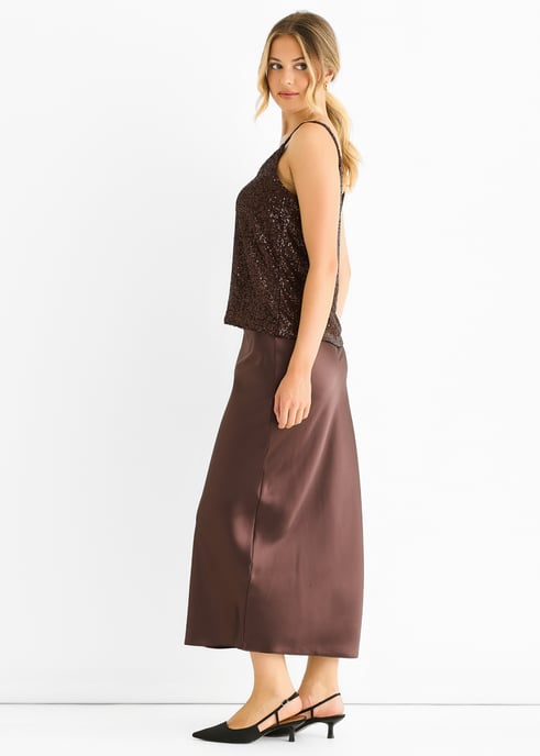 Top de tirantes con lentejuelas en color chocolate y escote en V - Image 3