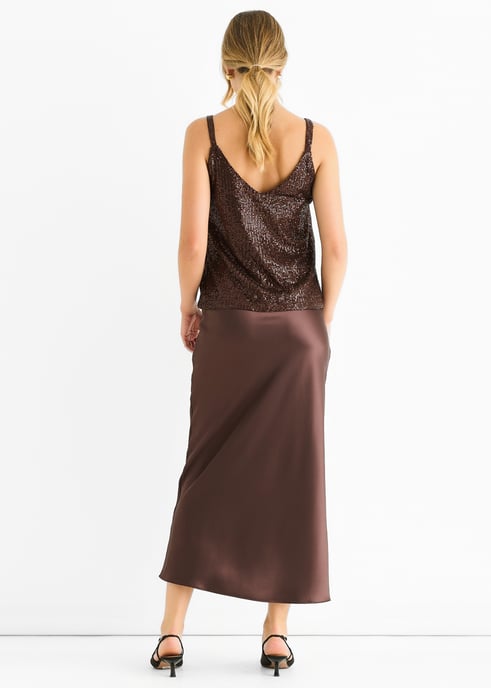 Top de tirantes con lentejuelas en color chocolate y escote en V - Image 4