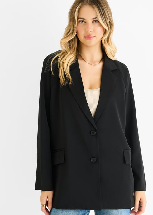 Blazer oversize drapeado negro de sastrería - Image 2