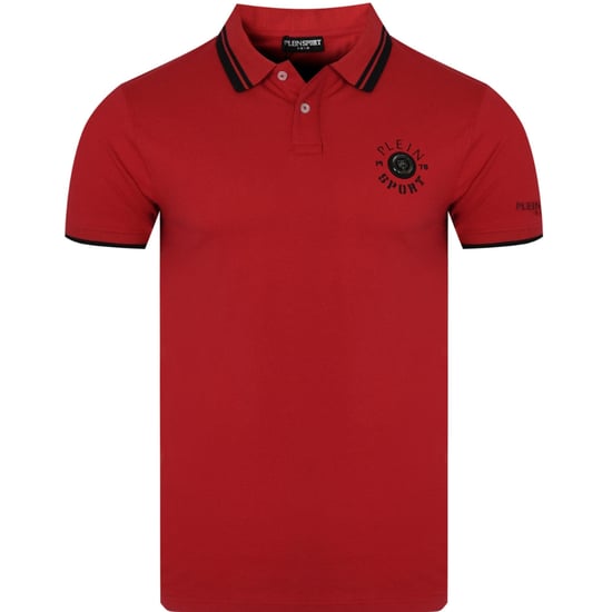 Polo Rojo Plein Sport Con Cuello Con Ribete Doble Y Diseño De Tigre En La Espalda - Image 1