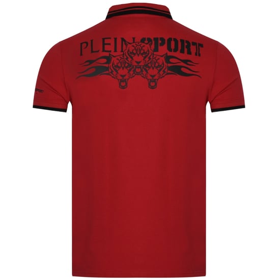 Polo Rojo Plein Sport Con Cuello Con Ribete Doble Y Diseño De Tigre En La Espalda - Image 2