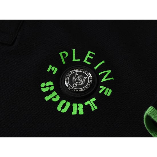 Polo Negro Plein Sport Con Cuello Con Ribete Doble Y Diseño De Tigre En La Espalda - Image 3