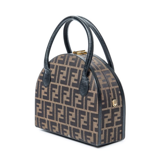 Fendi Frame Vanity Top Handle en Marrón/Negro Lienzo - Image 2