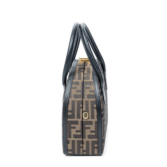 Fendi Frame Vanity Top Handle en Marrón/Negro Lienzo - Image 3